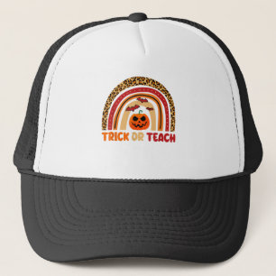 Trick Or Teach Leopard Rainbow Teacher Halloween C Trucker Hat