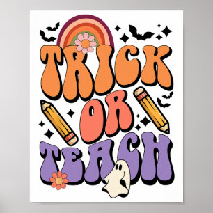 Trick Or Teach Retro Fall Halloween Costumes Teach Poster