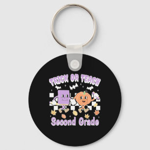 Trick Or Teach Second Grade Teacher Book Pumpkin H Key Ring