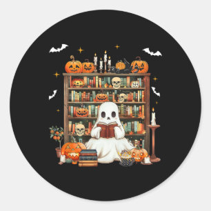 Trick Or Teach Spooky Teacher Cute Ghost Read Book Classic Round Sticker