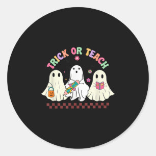 Trick Or Teach Teacher Groovy Ghost Funny Hallowee Classic Round Sticker