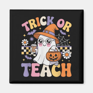 Trick Or Teach Teacher Groovy Ghost Funny Hallowee Magnet