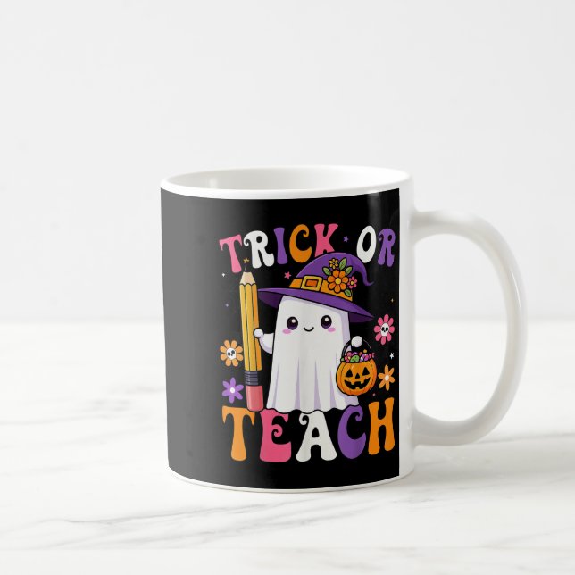 Trick Or Teach Teacher Pencil Ghost Funny Hallowee Coffee Mug (Right)