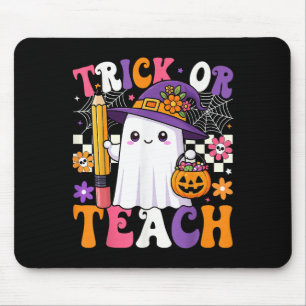Trick Or Teach Teacher Pencil Ghost Funny Hallowee Mouse Pad