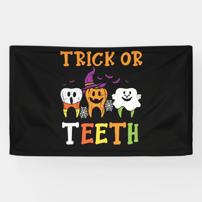 Trick Or Teeth Dental Halloween Treat Dentist Banner (Horizontal)