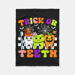 Trick Or Teeth Funny Dental Halloween Costumes Tre Fleece Blanket