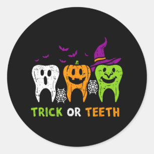 Trick Or Teeth Funny Dental Squad Halloween Dentis Classic Round Sticker