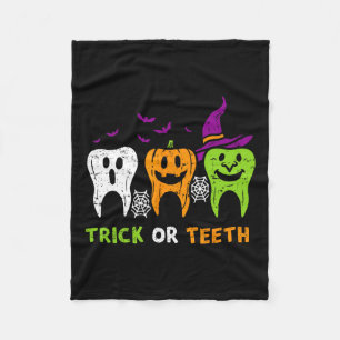 Trick Or Teeth Funny Dental Squad Halloween Dentis Fleece Blanket