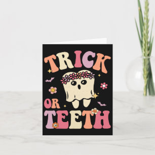 Trick Or Teeth Ghost Groovy Dental Halloween Treat Card