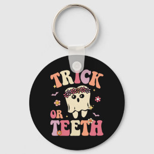 Trick Or Teeth Ghost Groovy Dental Halloween Treat Key Ring