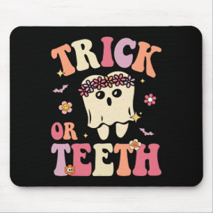 Trick Or Teeth Ghost Groovy Dental Halloween Treat Mouse Pad
