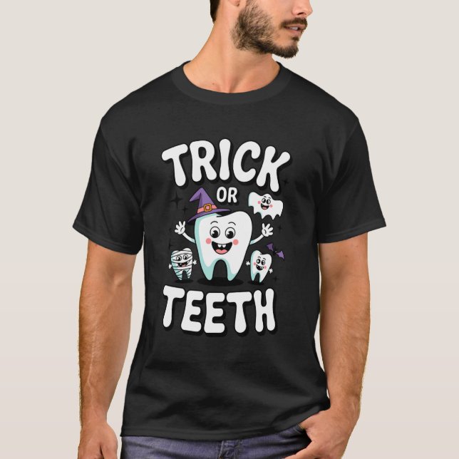 Trick Or Teeth Halloween Costume Fun T-Shirt (Front)