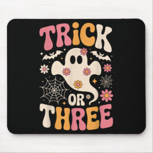 Trick Or Three 3 Years Old Birthday Groovy Ghost H Mouse Pad