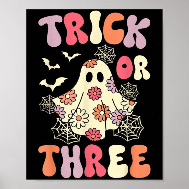 Trick Or Three 3 Years Old Birthday Groovy Ghost H Poster (Front)