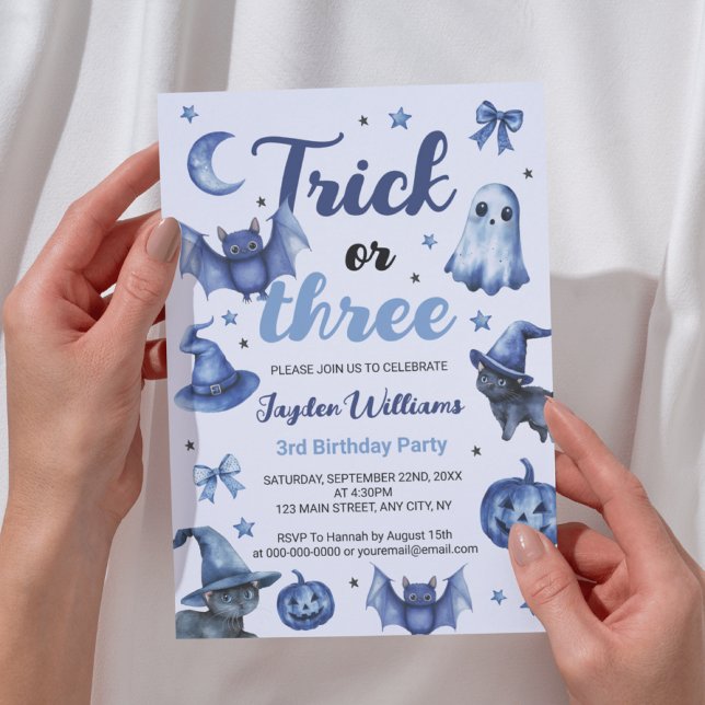 Trick Or Three Blue Halloween Kids 3rd Birthday Invitation (Trick Or Three Blue Halloween Kids 3rd Birthday Invitation
)