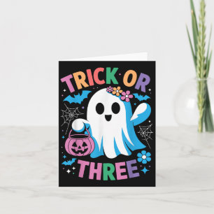 Trick Or Three Cute Ghost Groovy 3rd Birthday Girl Card