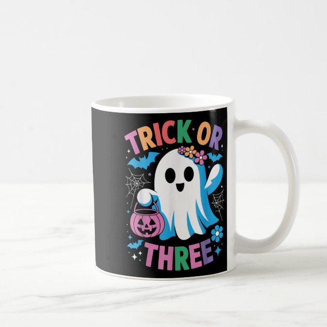 Trick Or Three Cute Ghost Groovy 3rd Birthday Girl Coffee Mug (Right)