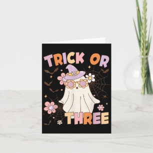 Trick Or Three Cute Ghost Groovy 3rd Birthday Soky Card