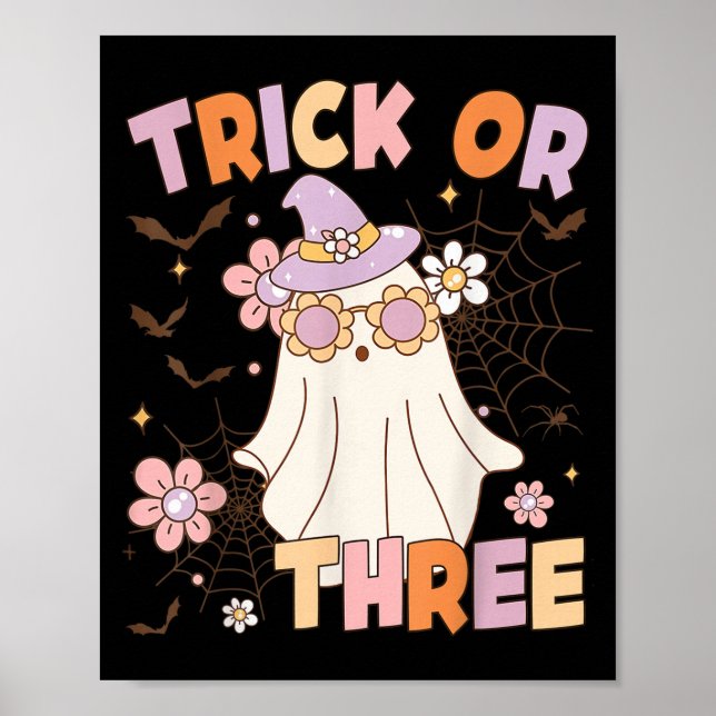 Trick Or Three Cute Ghost Groovy 3rd Birthday Soky Poster (Front)