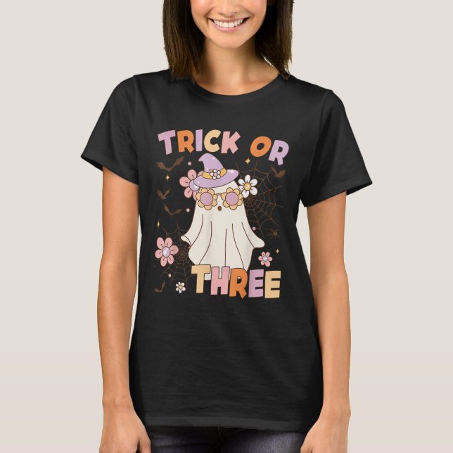 Trick Or Three Cute Ghost Groovy 3rd Birthday Soky T-Shirt (Front)