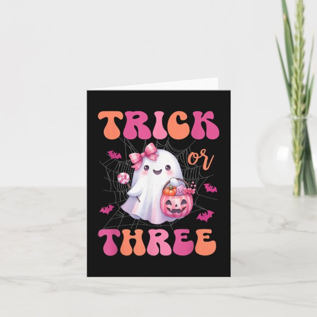 Trick Or Three Halloween 3 Years Old Ghost Birthda Card (Front)