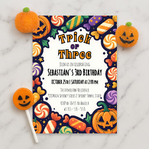 Trick or Three Halloween 3rd Birthday Party Invitation
