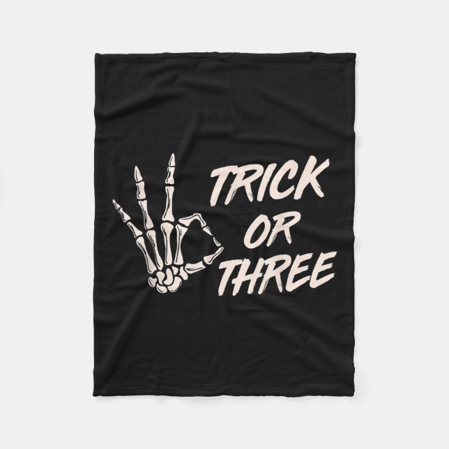 Trick Or Three Halloween 3rd Birthday Spooky Skele Fleece Blanket (Front)