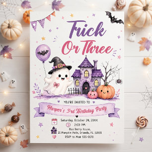 Trick or Three Halloween Birthday Party Invitation