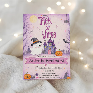Trick Or Three Halloween Birthday Party Invitation