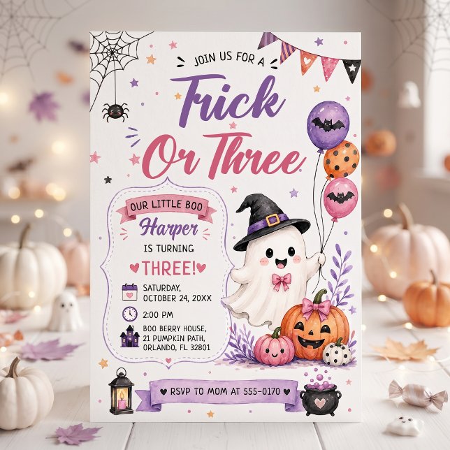 Trick or Three Halloween Birthday Party Invitation (Creator Uploaded)