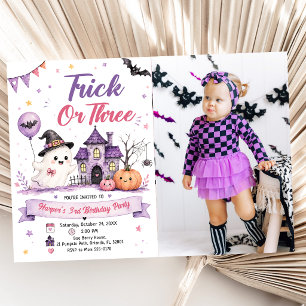 Trick or Three Halloween Birthday Party Photo Invitation
