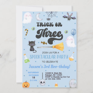 Trick or Three Halloween boy 3rd birthday invite. Invitation