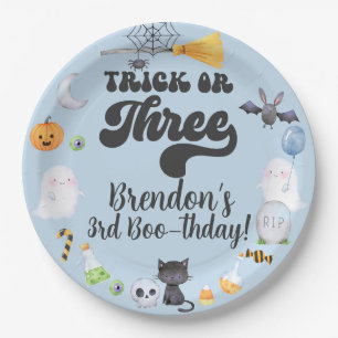 Trick or three Halloween boy birthday paper plates