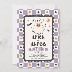 Trick Or Three Halloween Boy Ghost 3rd Birthday Invitation