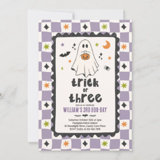 Trick Or Three Halloween Boy Ghost 3rd Birthday Invitation