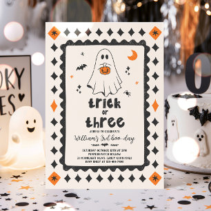 Trick Or Three Halloween Boy Ghost 3rd Birthday Invitation