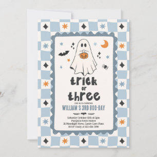 Trick Or Three Halloween Boy Ghost 3rd Birthday Invitation