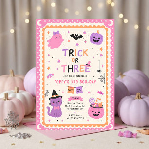Trick Or Three Halloween Ghost 3rd Birthday Invitation