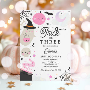 Trick Or Three Halloween Ghost 3rd Birthday Party Invitation