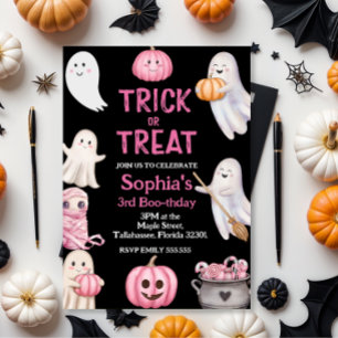 Trick Or Three Halloween Ghost 3rd Birthday Party Invitation