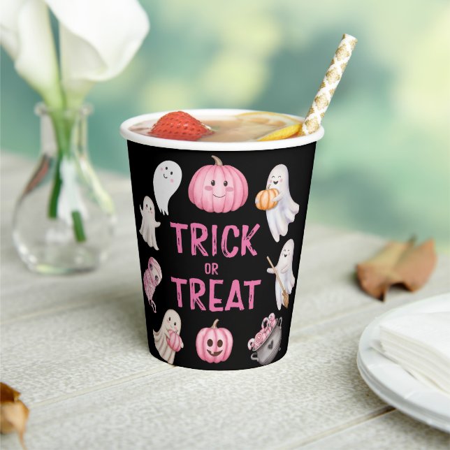 Trick Or Three Halloween Ghost 3rd Birthday Party Paper Cups (Insitu)