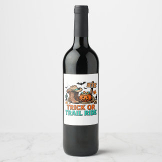 Trick or Trail Ride Funny Halloween Horse Wine Label