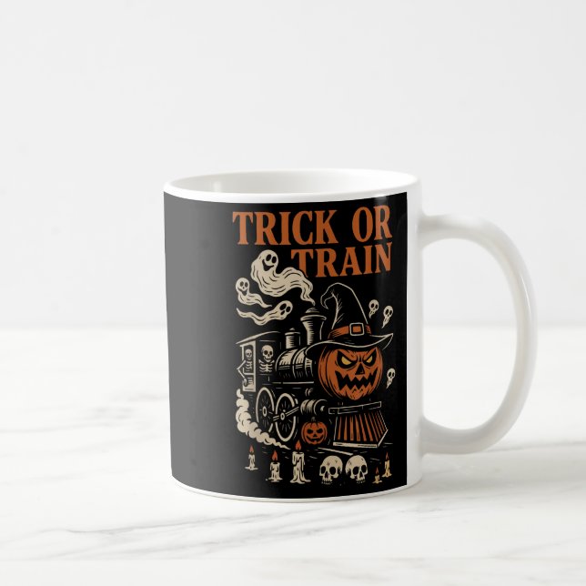 Trick Or Train Funny Halloween Skeleton Ghost Pums Coffee Mug (Right)