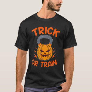Trick Or Train Pumpkin Kettlebell Scary Halloween T-Shirt