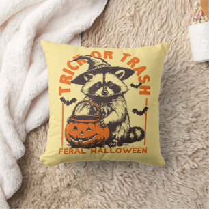 Trick or Trash Funny Raccoon Halloween Vintage  Cushion