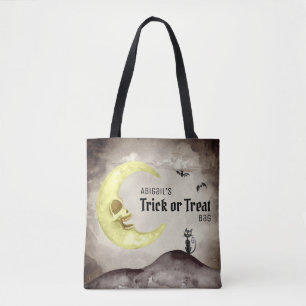 Trick or Treat (Add Name!) Halloween Spooky Moon Tote Bag