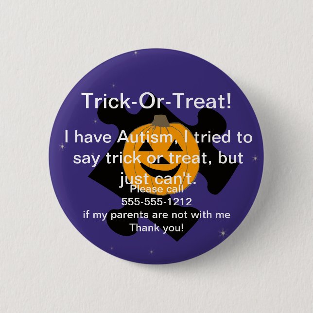 Trick or Treat Autism Button (Front)