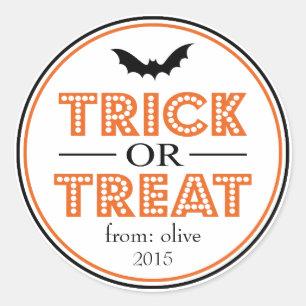 Trick Or Treat Bat Favour Sticker (Black / Orange)