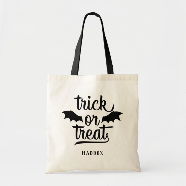 Trick or Treat Bat Wings Halloween Tote Bag (Front)