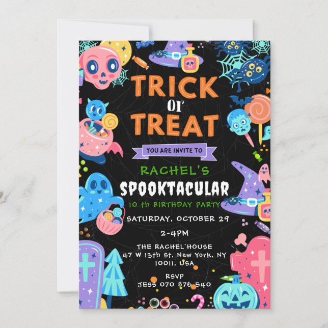 Trick or Treat Birthday, Halloween Birthday,Spooky Invitation (Front)